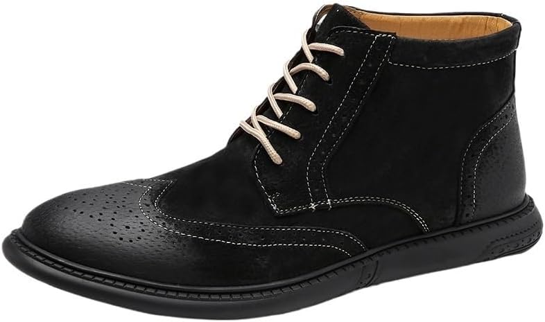 Men's Oxford Shoes Casual work Shoes High-top Lace-up Low-heeled Round-toed Non-slip wear-resistant Comfortable Breathable Versatile Leather Boots for Men