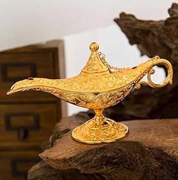 VOANZO Magic Aladdin, Retro Metal Fairy Tale Aladdin Magic Genie Teapot Oil Home Table Decoration (oro)