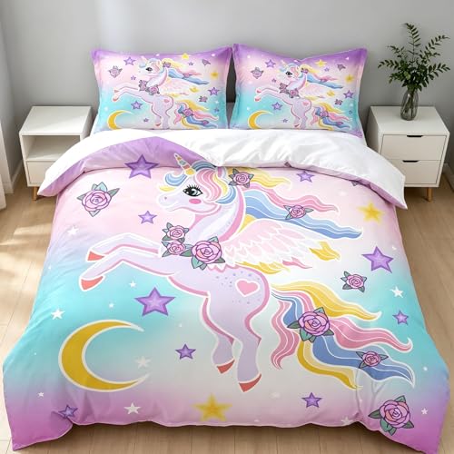 Parure de lit licorne 220x240 rose avec housse de couette - 2