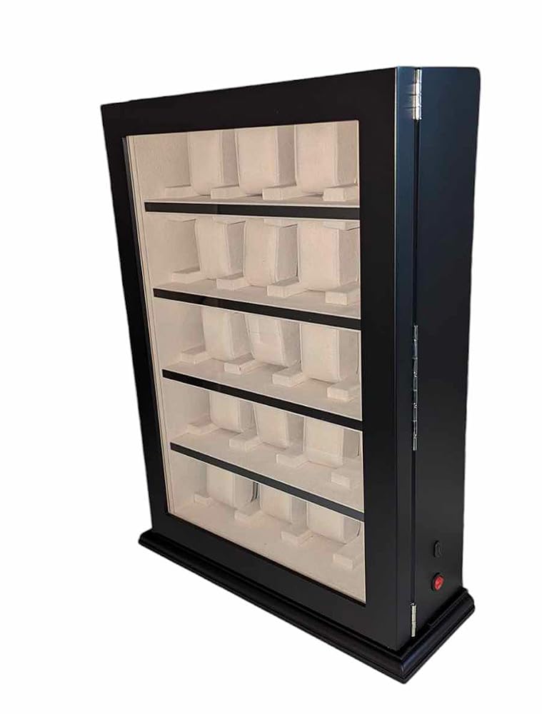 Meyer & Söhne Tischvitrine für 20 Uhren schwarz mit LED-Licht No.13