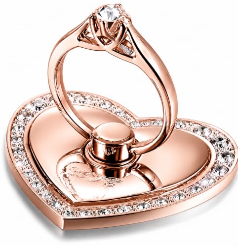 Image of Mizi 2Pack Bling Heart Phone Ring Holder Stand, 360 Rotating & 180 Foldable Finger Grip Kickstand-Strong 3M Adhesive, Zinc Alloy Phone Ring-Smartphones & Tablets, Sparkly Diamond Design - Rose Gold
