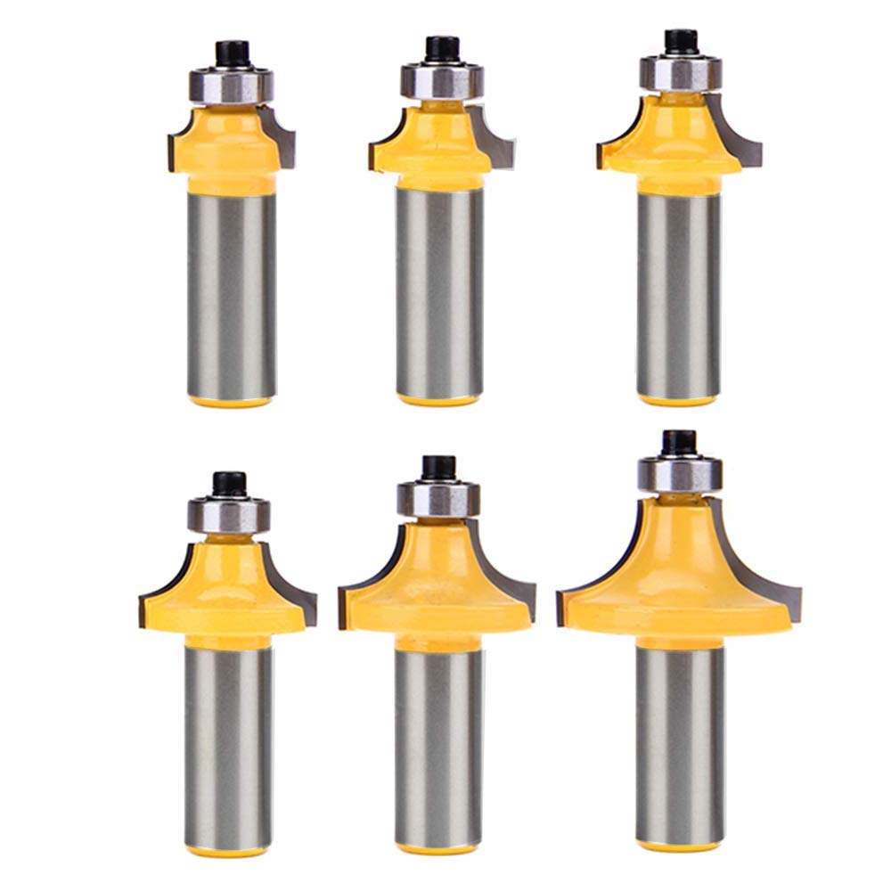 Eyech Set of 6 1/2 Inch Shank Round-Over Edging Router Bits Set Rounding Over Router Bit Set Woodworking Milling Cutter Tools -1/8" 1/4" 5/16" 3/8" 7/