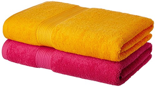 Image of Amazon Brand - Solimo 100% Cotton 2 Piece Bath Towel Set, 500 GSM (Paradise Pink and Sunshine Yellow)