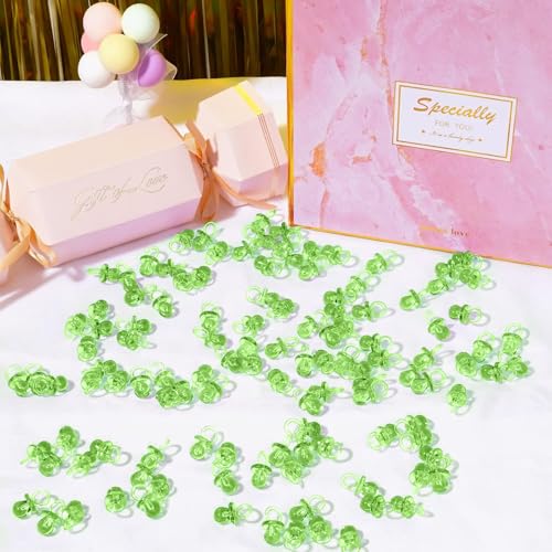 Image of XINHUIDALSQ 150 Mini Acrylic Pacifiers for Baby Shower Girl Game, 0.86 Inch Bulk Chupones para Gender Reveal Party Favors Table Decoration (Green)