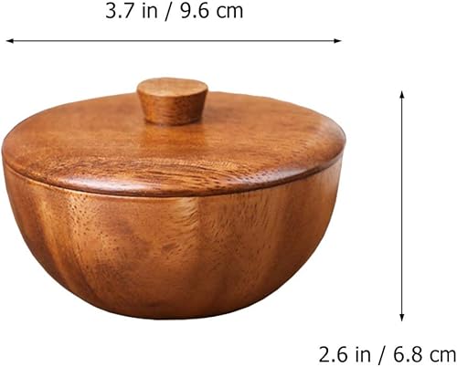Miniatura 5 de Tazón de madera con tapa de madera para servir con tapa, cuenco de arroz de madera natural, plato de sopa de fideos, contenedor de alimentos,
