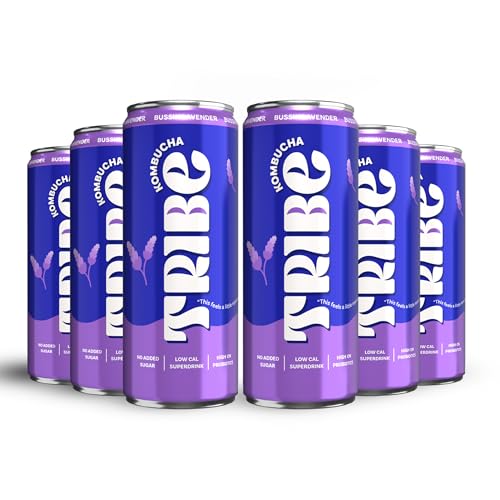 Image of Tribe Kombucha Probiotic Super Drink | Supports Gut Health | Gluten-Free | Naturally Fermented | Super Refreshing | Gut Friendly | Improves Blood Sugar | Antioxidant and Hydration | No Added Sugar | 250 ML X 6 (BUSSIN LAVENDER)