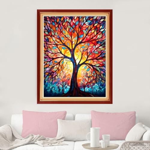 Image of Dimxvean Stamped Cross Stitch Kits,Cross Stitch Kits for Adults Beginners,Embroidery Kits Full Range of Cross Stitch Stamped Kits Needlepoint Kits Cross Stitch Patterns-Noctilucent Tree 16x20 inch