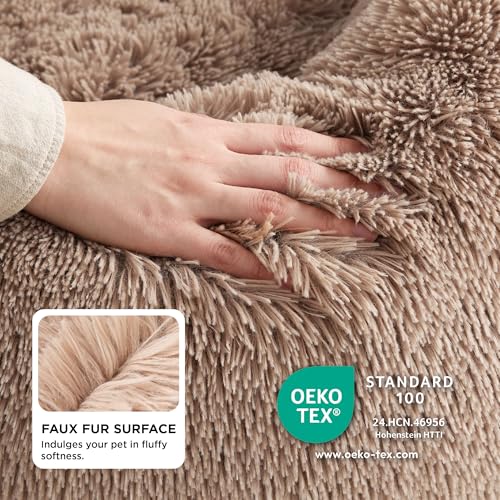 BEDSURE waschbar Flauschiges Hundebett - Ø 91 cm Donut Katzenbett für große Hunde, plüsch Hundebett rund Kuschelbett, Kamel