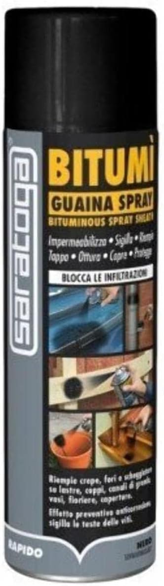 Saratoga Bitumì Guaina Spray Bituminosa, Nero, Impermeabilizzante e Sigillante, Asciugatura Rapida, 500 ml, 6 Pezzi confezione risparmio
