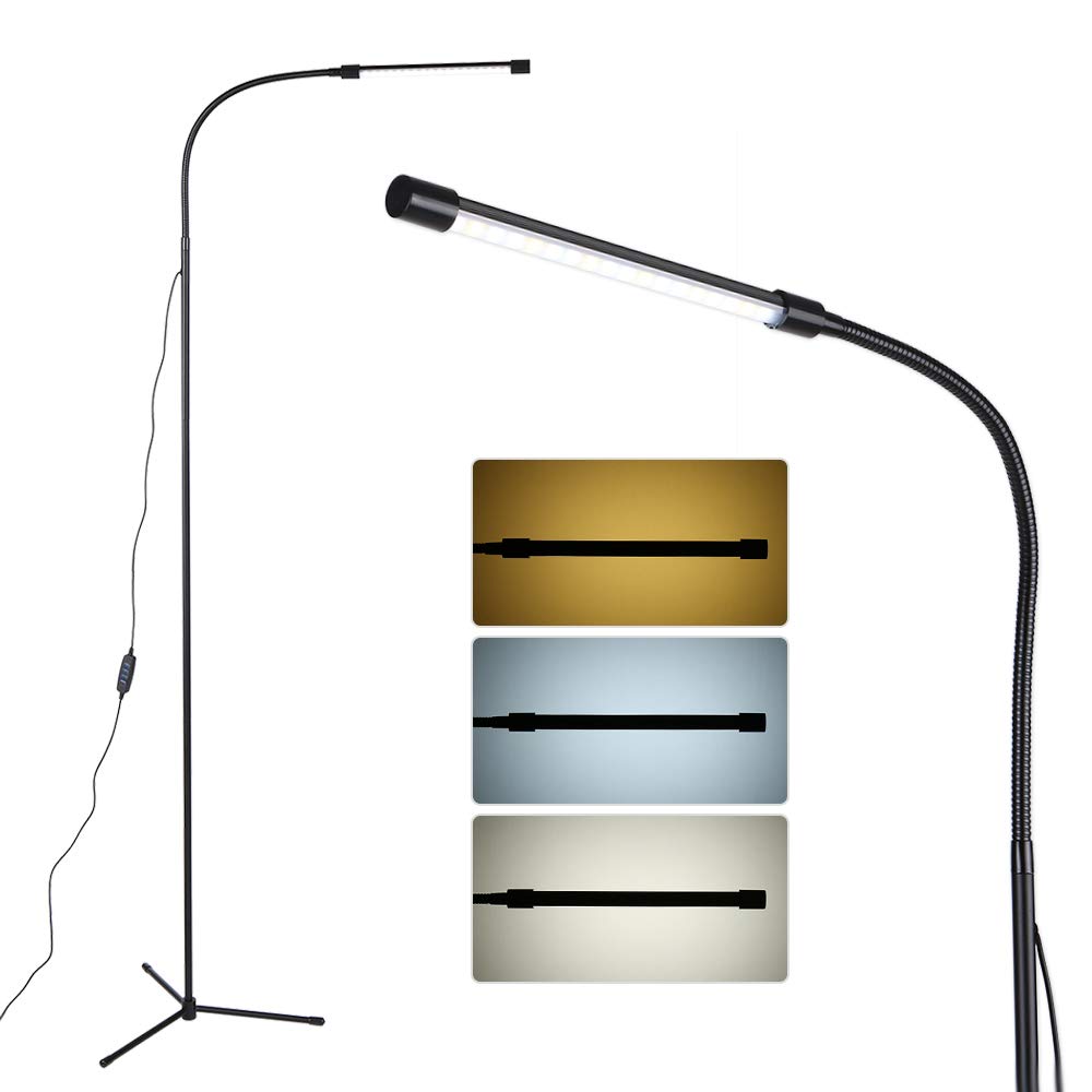 USB-Stehlampe, 3 Farbtemperaturen, 10 Helligkeitsstufen, Flexibler Hals, Blendfreies Licht Zum Lesen, Wohnzimmer, Schlafzimmer, Schwarze Aluminiumlegierung, 4 Fuß, 1 Schnitt