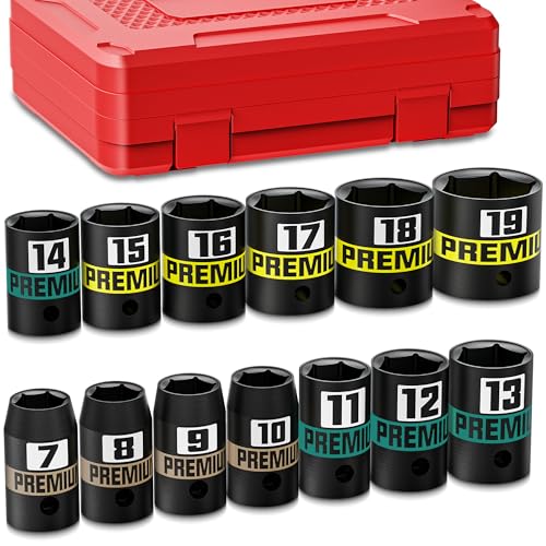 Image of 13-Piece 3 /8 inch Drive Shallow Impact Socket Set, 7-19mm, Semi-Deep Sockets, CR-V, Socket Set for Automotive and Home, Metric, 6 Point Socket Set for Automotive and Home