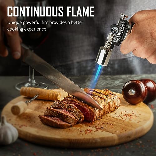 RAVS Butane Torch Lighter Gift Set in Premium Case, Refillable Kitchen Torch with Adjustment Flame, Food Torch for Cooking, Creme Brulee, Gifts for Men & Women, Black, Butane Not Included - Thumbnail 5