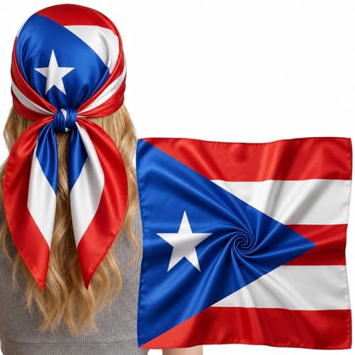 MtHope Head Scarf for Women - Fashion Silk-Like Neck Bandana Hair Wrap Large Square Headscarf for Gift 27.5 x 27.5 inches (Puerto Rico)