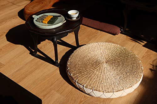 Immastudio, 2 Pieces, Modern Handcrafted Ivory Round Straw Floor Cushion - Traditional Japanese Style (Dia. 45Cm X 4Cm) - Ivory And Rounded #TOP2