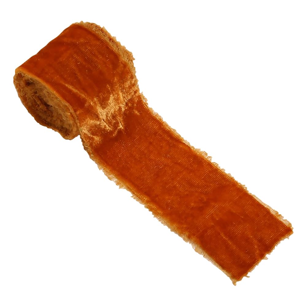 2 Inch x 3 Yard Velvet Frayed Edge Ribbon Christmas Velvet Ribbon Gift Wrapping Ribbon Vintage Craft Ribbon Wedding Invitations Ribbon Bridal Bouquet Ribbon Holiday Wreath Decor Ribbon Burnt Orange