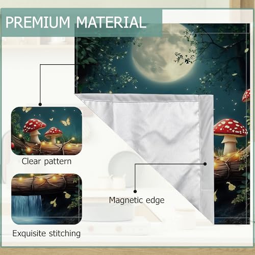 Image of Dishwasher Cover,Red Mushroom Reusable Dishwasher Magnet Cover,Decorative Moon Night Butterfly Magnetic Refrigerator Cover Front Panel Cover for Kitchen Decor 23x26 Inch