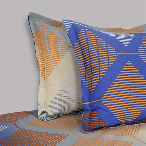 Image of Swayam Roto Cotton Single Bedsheet with 1 Pillow Covers | 144 TC Soft Breathable Bed Sheet | Geometric Printed | Size 60 x 90 inch | Comfortable & Durable for Bedroom - Blue