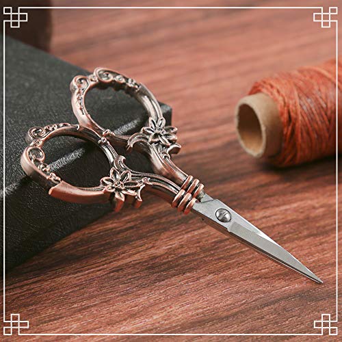 2 Pair Embroidery Scissors, Classic Daisy Design Scissors Sharp Tip Stainless Steel, Vintage Sewing Scissors Diy Tools Dressmaker Small Scissor For Fabric, Embroidery, Craft, Needlework(Red Bronze) #TOP3