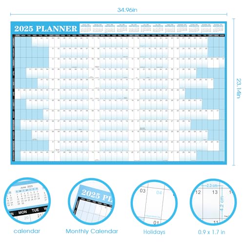 Calendário de parede anual 2025 – calendário 2025 de janeiro de 2025 a dezembro de 2025, calendário
