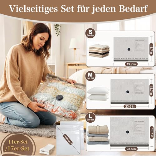 Vakuumbeutel für Kleidung mit Kabelloser Vakuumpumpe, 11 Stück – Ansicht 3