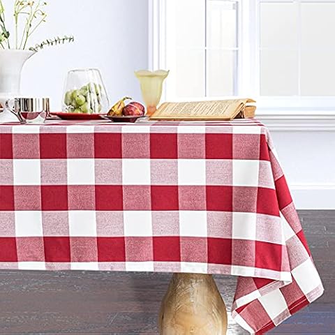 Wracra Cotton Checkered Tablecloths Buffalo Plaid Rectangle Table Cloth Waterproof Washable Wrinkle Free Anti-Fading Outdoor & Indoor Dining Table Cover, Red, 55 × 75 inchesRed, 55" × 55" Cover