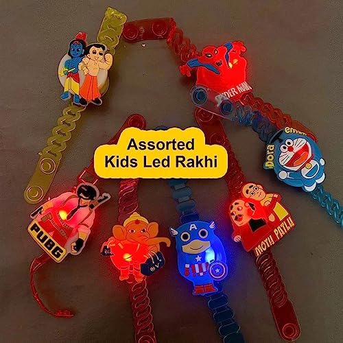 Image of TIED RIBBONS Rakhi for Kids with Chocolate Combo Gift - Set of 2 LED Light Rakhi for Brother Kids Boys Bhai with Chocolate and Tikka - Bracelet Rakhi for Kids