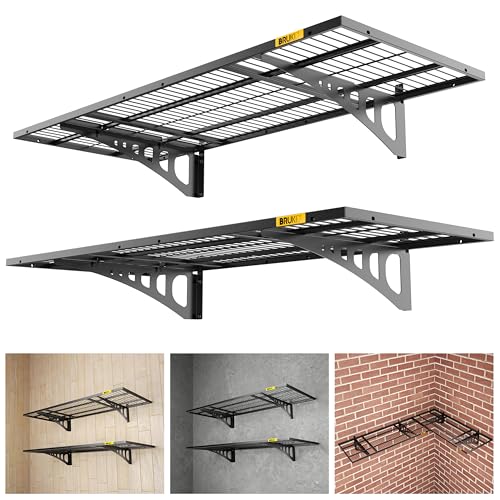 Brukid 1.64x4ft Adjustable Rail Wall Garage Storage Shelf, for Tool Room, Storage Room, Store Supermarket Wall Storage Shelving Rack (2 Pack-Black)