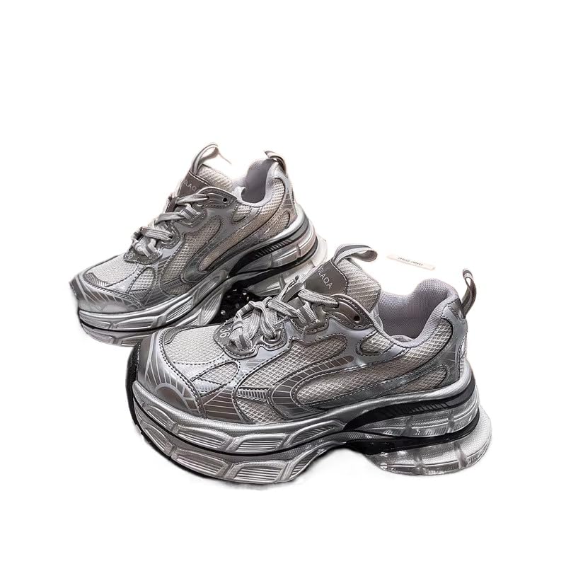 Suela gruesa Ruffle ocio deportes plata zapatos de mujer
