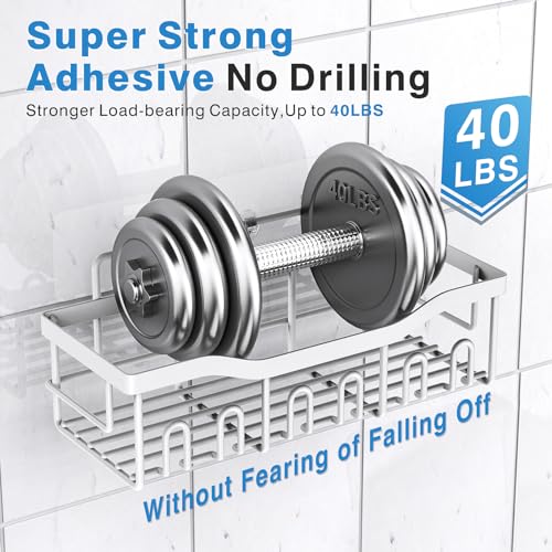 Image of Shower Caddy 5 Pack,Adhesive Shower Organizer for Bathroom Storage&Home Decor&Kitchen,No Drilling,Large Capacity,Rustproof Stainless Steel Bathroom Organizer,Shower Shelves for Inside Shower-Larger