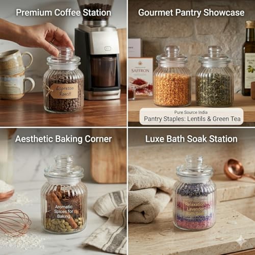 Image of Pure Source India Glass Storage Jar - 700 Ml, 1 Piece, Transparent for Coffee Station, Cookies, Kitchen, Bath bombs, multipurpose uses
