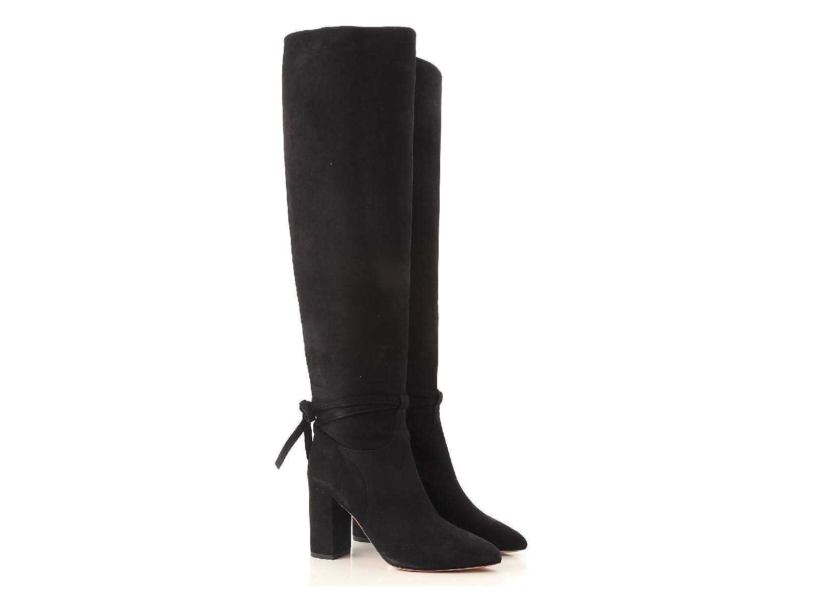 AQUAZZURA Milano Boot 85 Woman's Black Knee high Boots with Block Heel - Model Number: MAOMIDB0 SUE 000