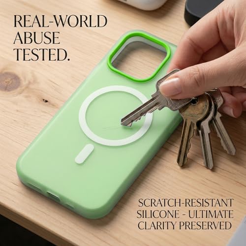 Image of amazon basics Luxury MagSafe Compatible Magnetic Case for iPhone 15 Pro | Soft Touch Matte Pastel Finish | Shockproof Back Cover with Camera Protection (Green)