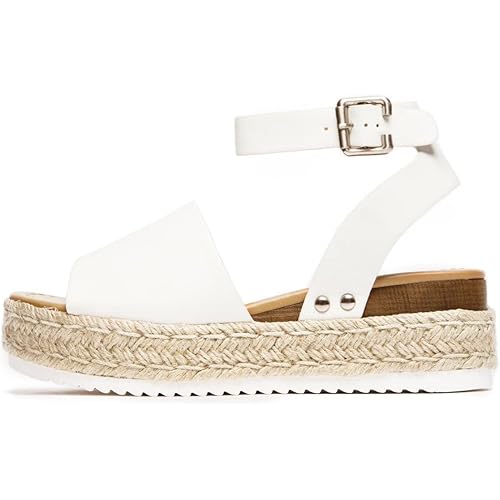 Soda Women's Topic Open Toe Buckle Ankle Strap Espadrille Synthetic sandals