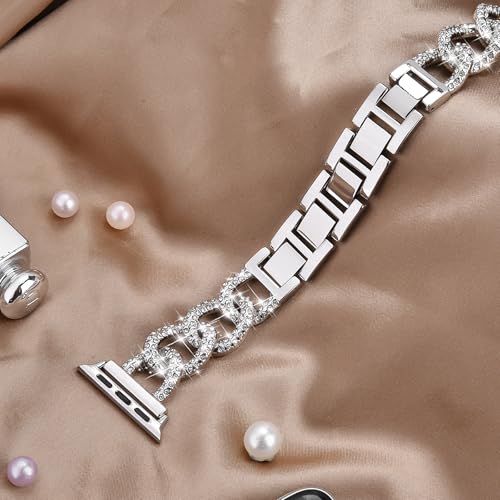 Image of VISOOM Bracelet Compatible With Apple Watch 46mm /45mm /44mm /42mm Series 11 10 9 8 7 SE Series 6 5 4 Bands Women Metal Iwatch Wrap Jewerly Ape Watch Strap Slim Bands For Apple Watch 3 2 1