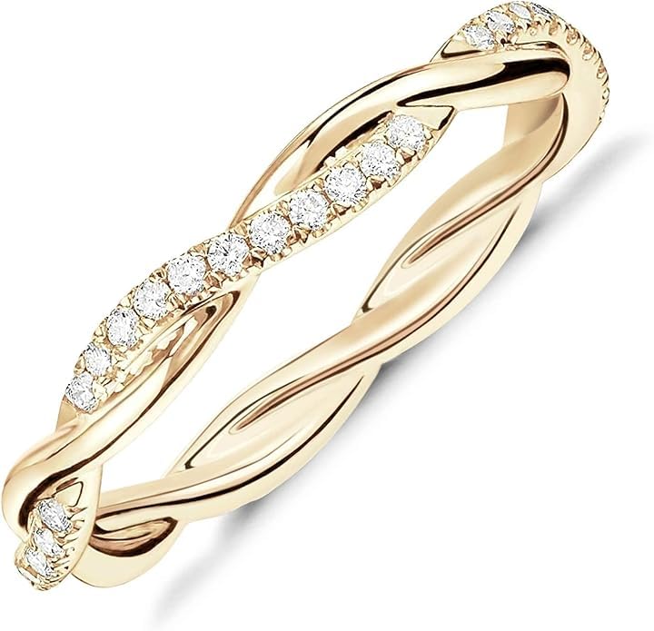 14K Gold Plated Cubic Zirconia Twisted Rope Eternity Band White Gold and Rosewgold for Women