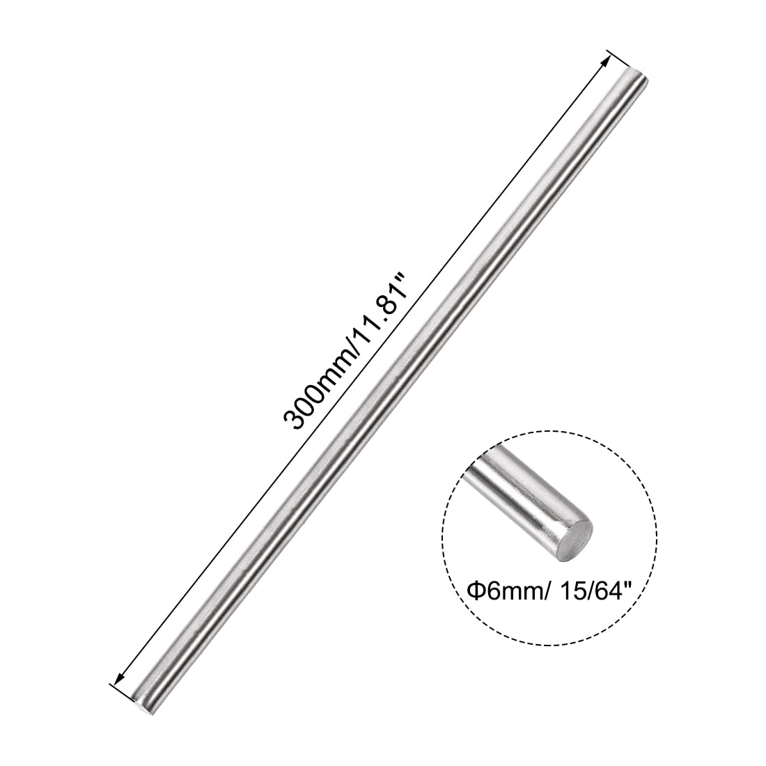 PATIKIL Aste Acciaio INOX 304 6mm x 300mm Barre Rotondo 5pz