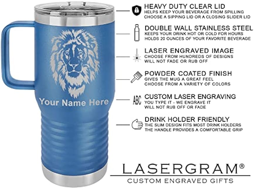 LaserGram 20oz Vacuum Insulated Travel Mug with Handle, MD Medical Doctor, Personalized Engraving Included (Dark Blue)