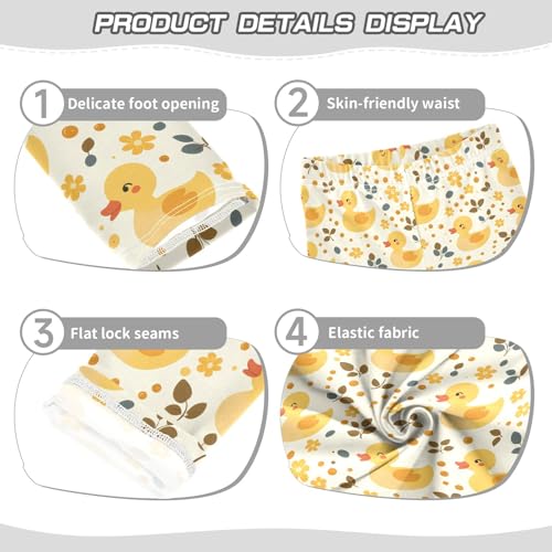 Simple Cute Yellow Ducks and Flower Girls Leggings Soft Comfortable Athletic Leggings Dancing Pants for 4-10 Years3