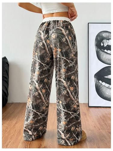 SOLY HUX Women's Camo Pants Wide Leg Baggy Sweatpants Elastic Waist Drawstring Loose Pants Trendy Y2K Drawstring Trousers3