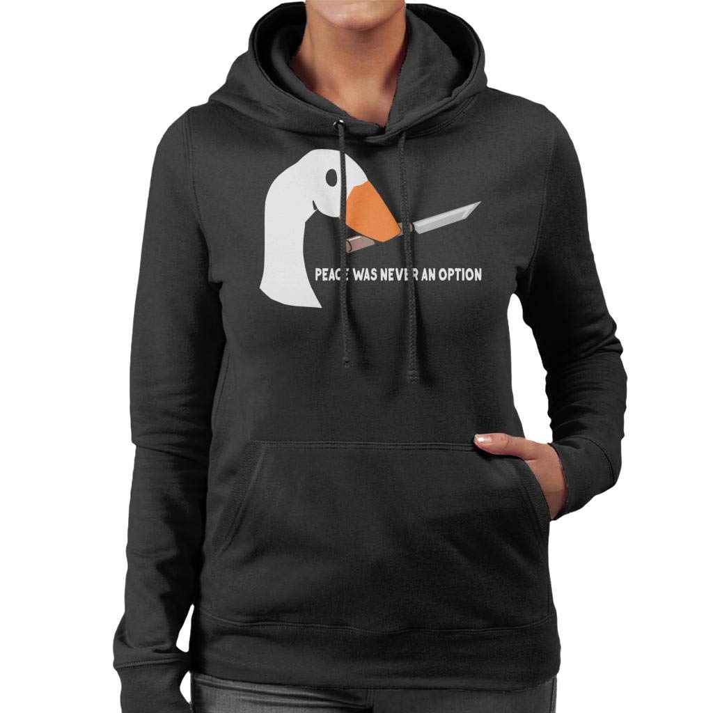 Untitled Goose Game Peace was Never an Option Meme Women's Hooded Sweatshirt Black