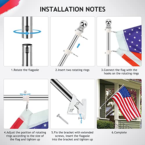 Bonytek Flag Poles For Outside House, 5Ft Flag Pole With Bracket And Rings, Stainless Steel Wall Mounted Flag Pole Kit For House Yard Garden Outdoor Residential Or Commercial (Silver) #TOP4