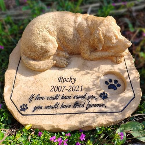 【ペット墓石】犬のお墓 犬の記念石 犬のお墓石 犬 墓石 ねこ お墓 飾り ペット 記念石 丈夫 防水樹脂製 職人手作り 犬の像 墓標 供養 位牌 犬 置物 - 実用的な円形の溝デザイン 心を癒してくれる立体型ペット墓石