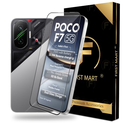 Image of FIRST MART Tempered Glass for Poco F7 & Poco X8 Pro Max, 9H Full-Glue Screen Protector, 3D Edge-to-Edge, HD Clear, Oleophobic, Case-Friendly, Black, Pack of 1