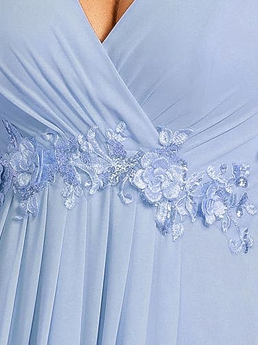 Image of Ever-Pretty Short Sleeves V Neck Plus Size Formal Dresses for Curvy Women Chiffon Mother of The Bride Dress Evening Gowns