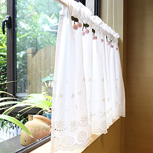 A.Monamour Rideau De Cuisine Court Pour Petit Fenêtre Bohème Transparent Beige Coton Crochet