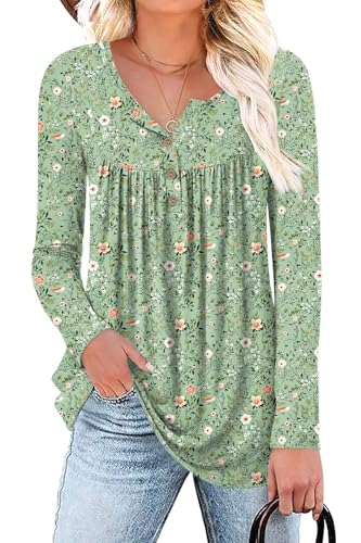 Aodemo Women's Fall Long Sleeve Tunic Tops Henley Shirts Button Down Blouses