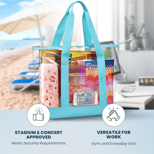 Image of Handy Laundry Clear Tote Bag - Zipper Closure, Long Shoulder Strap, Fabric Trimming.