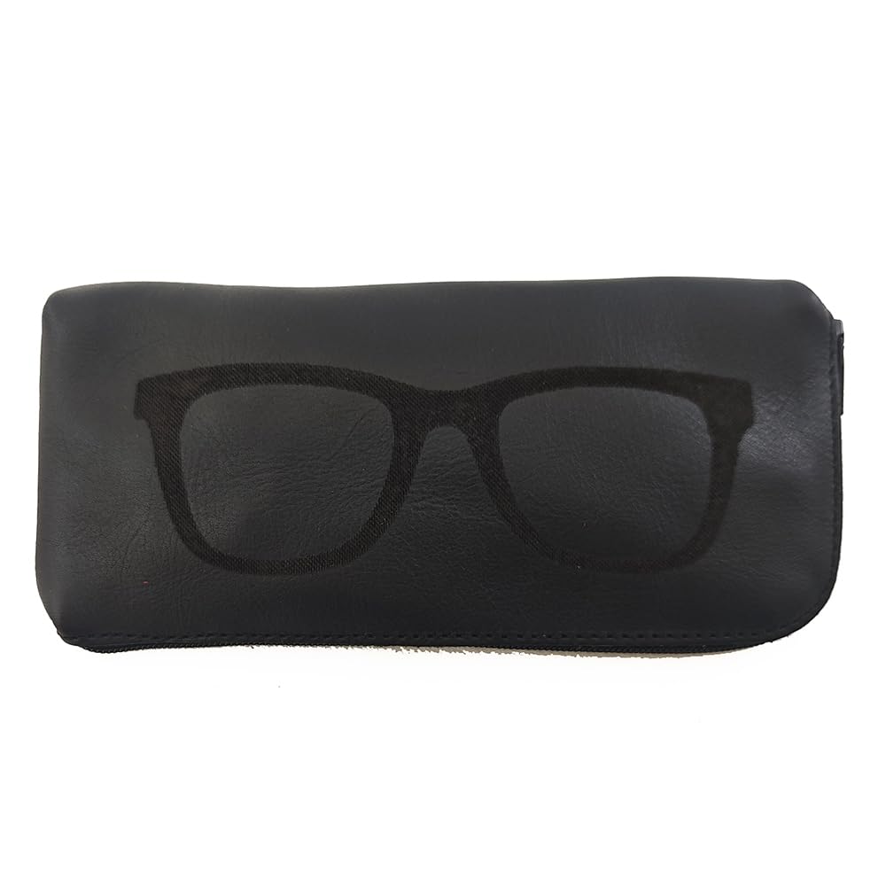 ARTEYCUERO Funda de gafas negra de piel, estuche de piel para gafas, funda de gafas con cremallera (Negro)