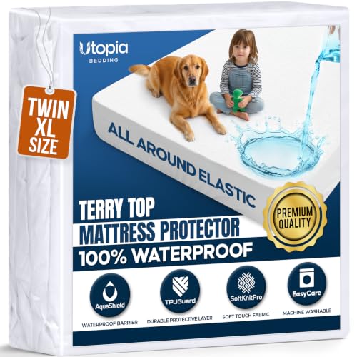 Utopia Bedding Matratzenschoner 99 x 203 x 38 cm Wasserdicht, Oeko-TEX Zertifiziert Matratzenauflage Atmungsaktive, Matratzenschutz, Rundum Elastisch WeiĂź