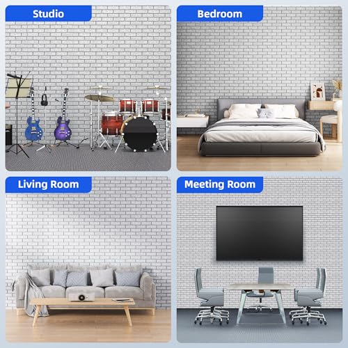 Image of 12 Pack Acoustic Panels with Self Adhesive, 12 inch X 12 inch X 0.4 inch High Density Sound Proof Foam Panels for Walls, Soundproof Wall Panels, Brick Sound Absorbing Panels for Home Studio Office Decor - Gray